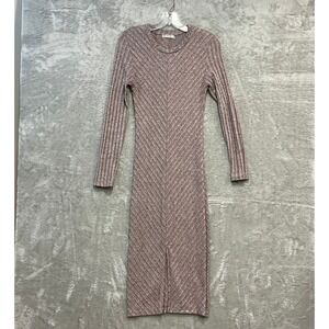Heart Hips Midi Dress Womens Small Mauve Ribbed Long‎ Sleeve Chevron Knit Slit